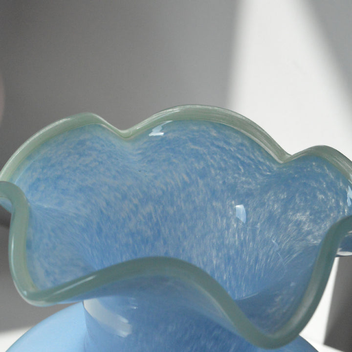 Handblown Ruffled-Rim Bulb-on-Pedestal Art Glass Vase Kalsten