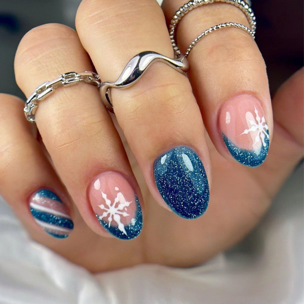 Artificial nails with sparkling blue and floral design Kalsten