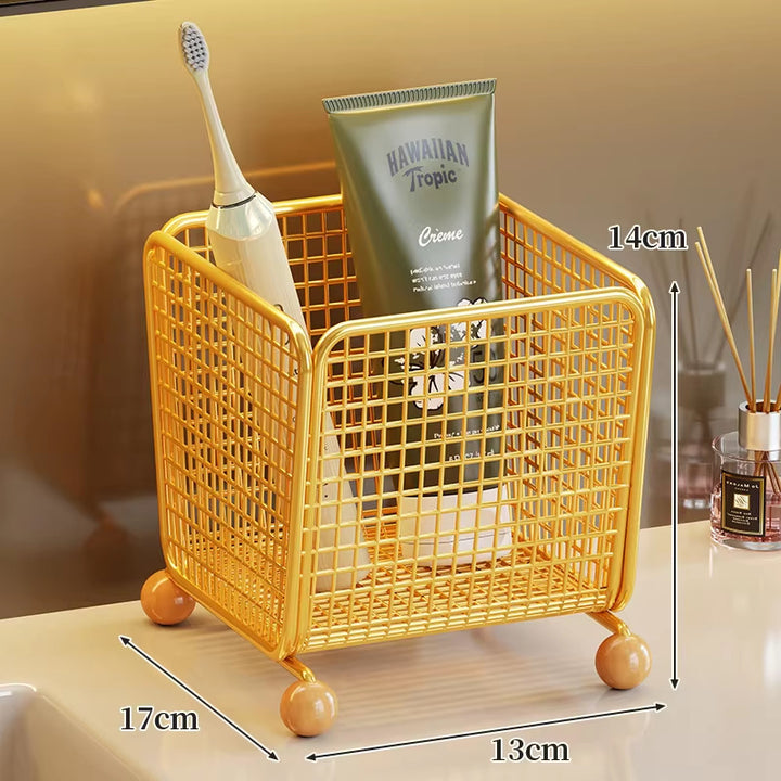 Wire Mesh Toothbrush & Tube Holder with Raised Wooden Feet