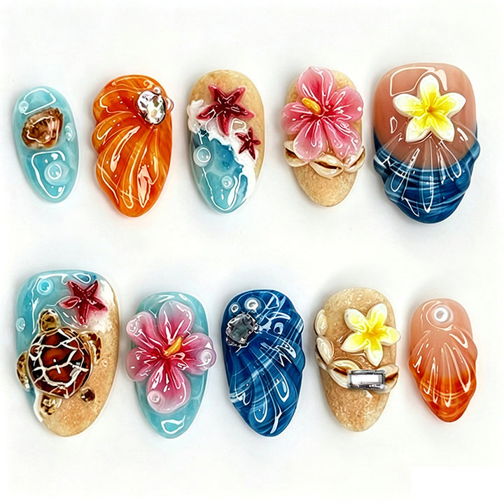 Artificial nails in maritime design with 3D embellishments Kalsten