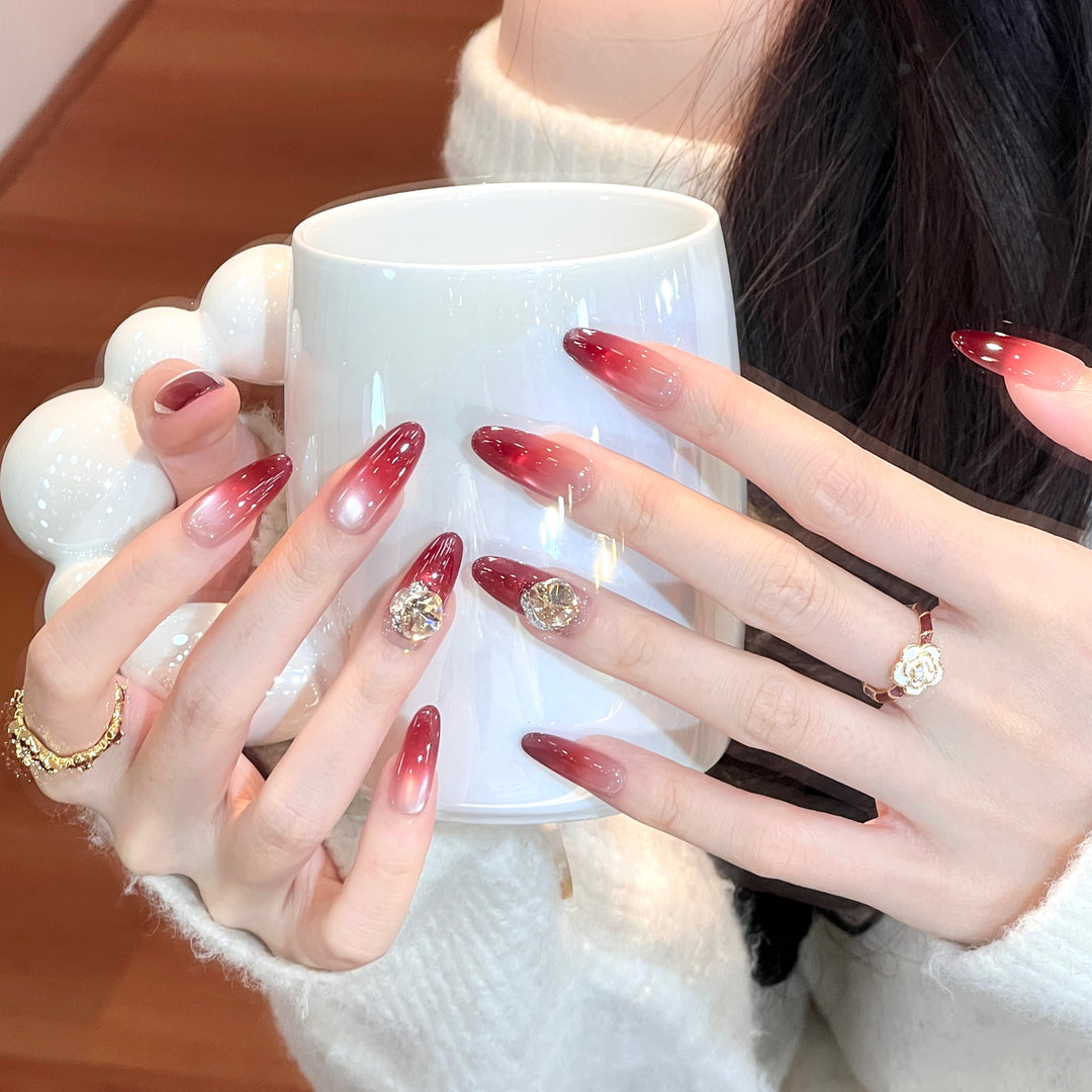 Ombre Press-On Nail Set with Crystal Accents Kalsten