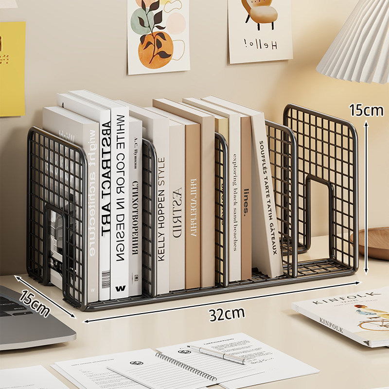Mesh Metal Desk Book Organizer with Adjustable Dividers and Non-Slip Base
