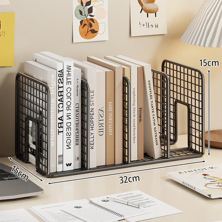 Mesh Metal Desk Book Organizer with Adjustable Dividers and Non-Slip Base
