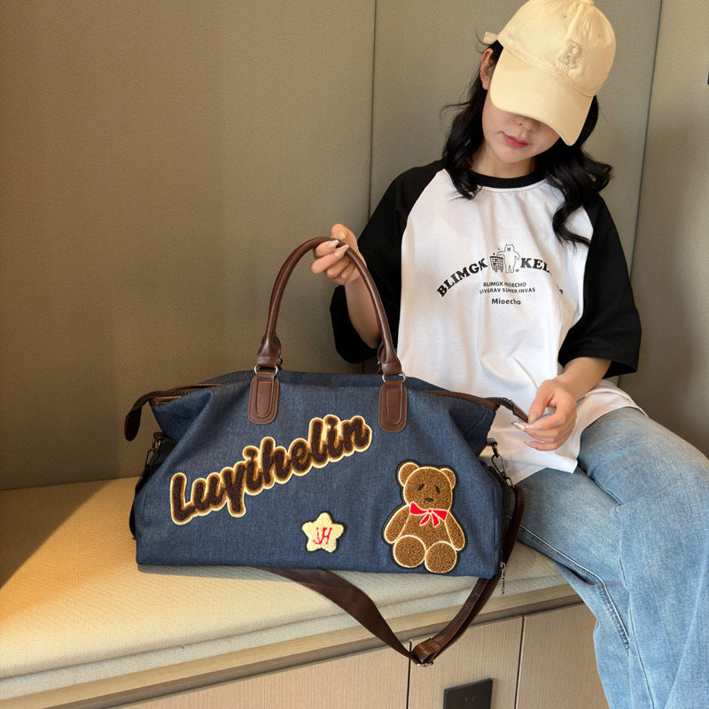 Cute Embroidered Denim Duffle Bag Kalsten