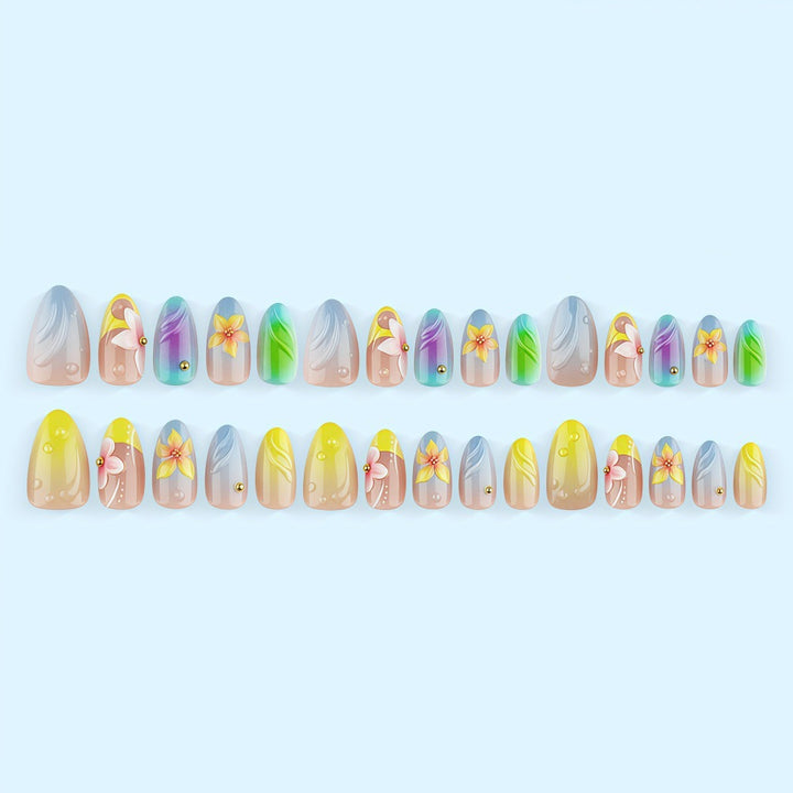 Acrylic nail set with floral elements and colorful accents Kalsten