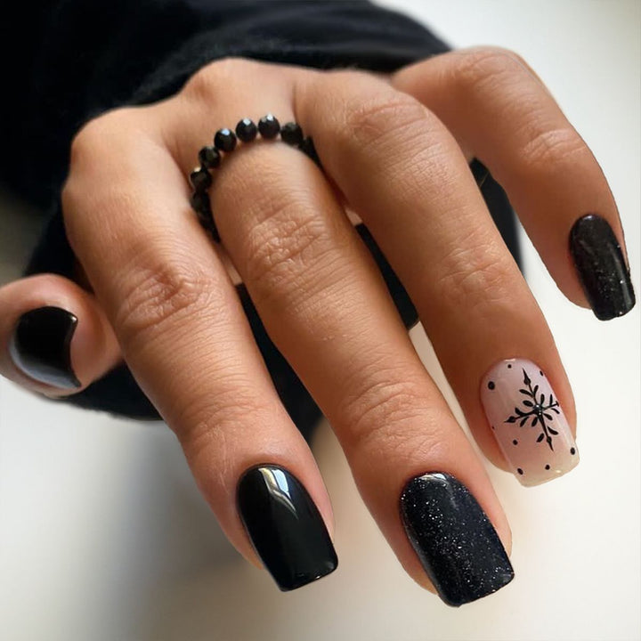 Decorative Press-On Nail Art Set with Elegant Floral and Shimmer Design kalsten