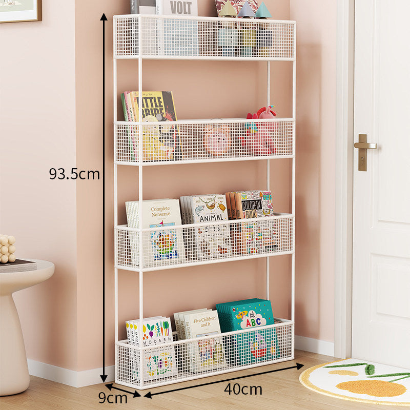 Industrial Metal Mesh Four-Tier Narrow Bookshelf Organizer