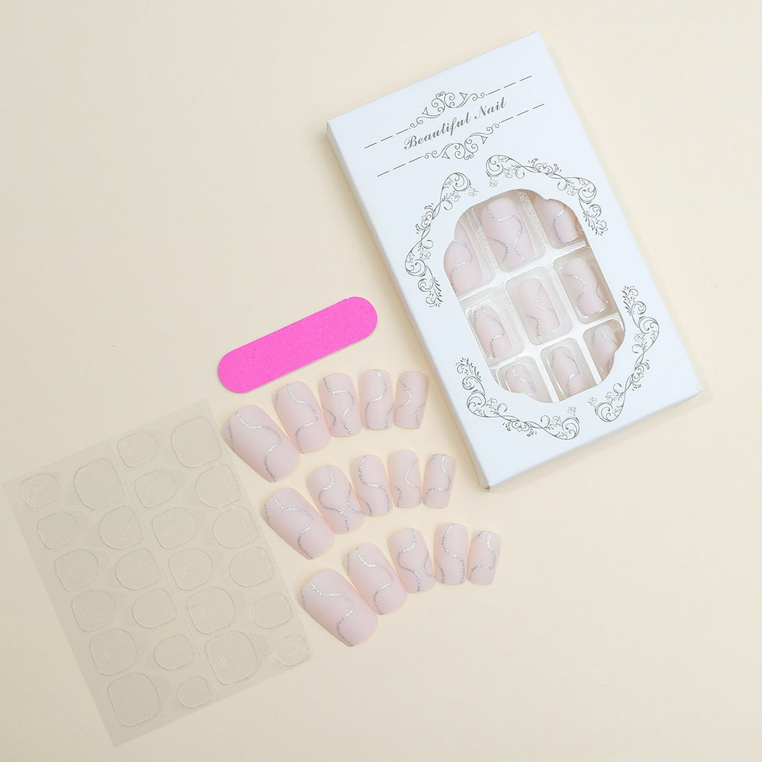Artificial nail set with elegant lines and glitter accents Kalsten