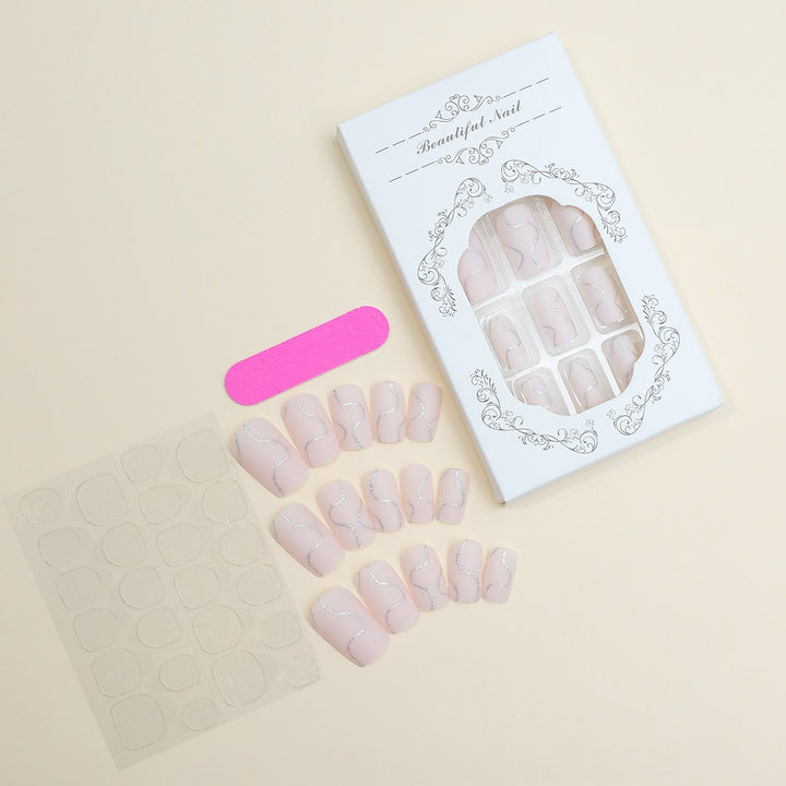 Artificial nail set with elegant lines and glitter accents Kalsten