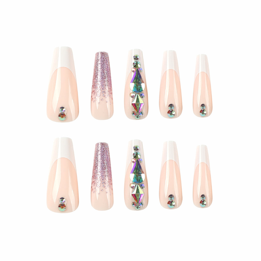 Artful Nail Extensions with Glitter and Rhinestone Accents Kalsten