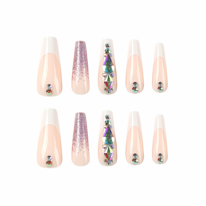 Artful Nail Extensions with Glitter and Rhinestone Accents Kalsten