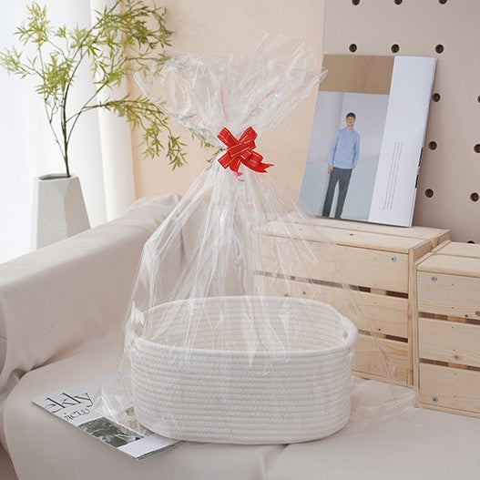 Natural storage basket with ribbons Kalsten