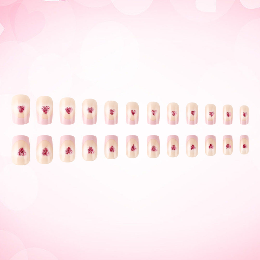 Heart-Embellished French Tip Acrylic Nails Kalsten