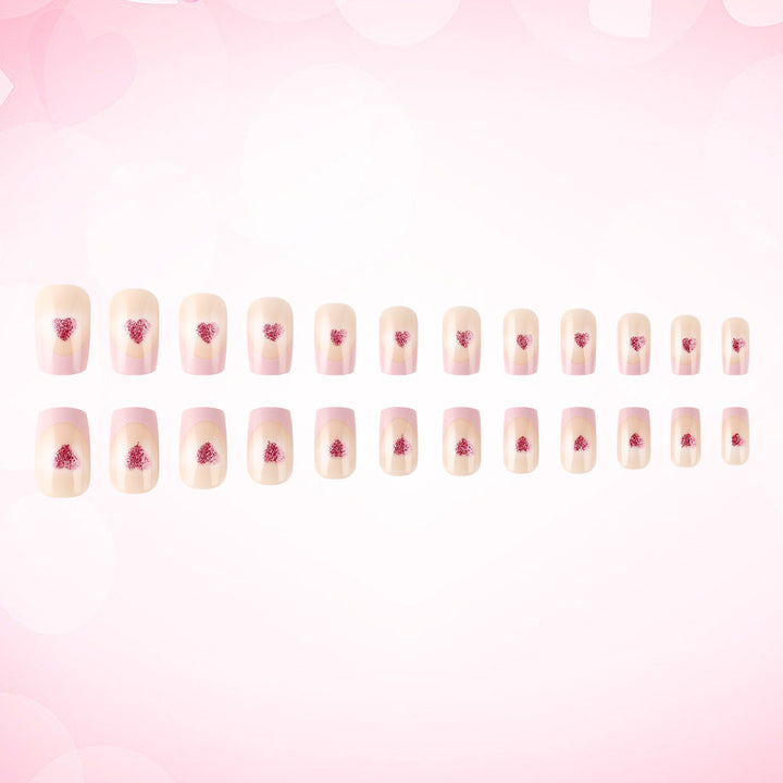 Heart-Embellished French Tip Acrylic Nails Kalsten
