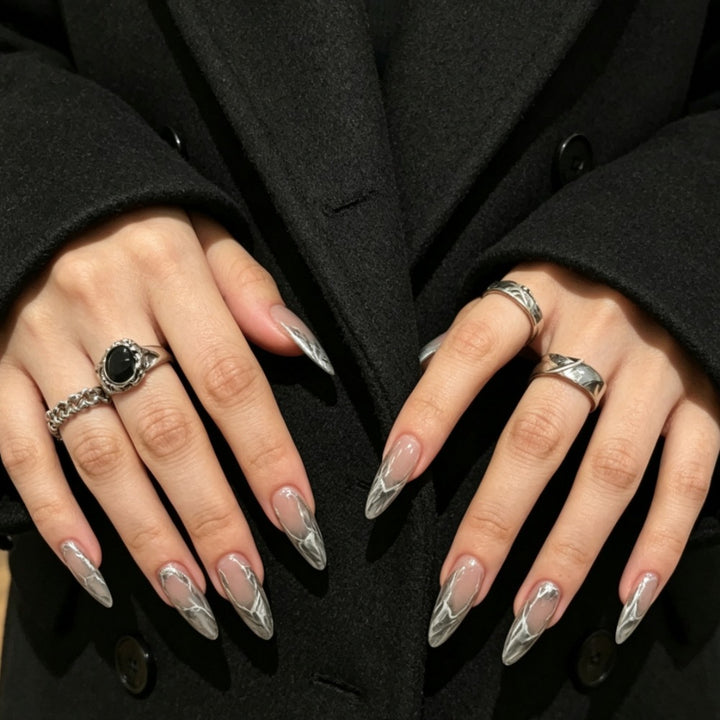 Metallic Marble Art Stiletto Press-On Nails Kalsten