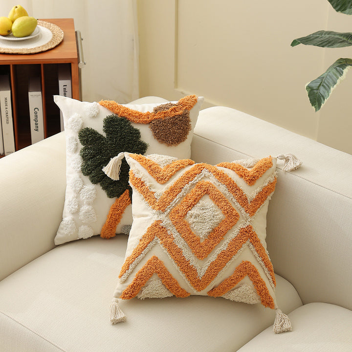 Boho-woven decorative cushion with textured chenille applications Kalsten
