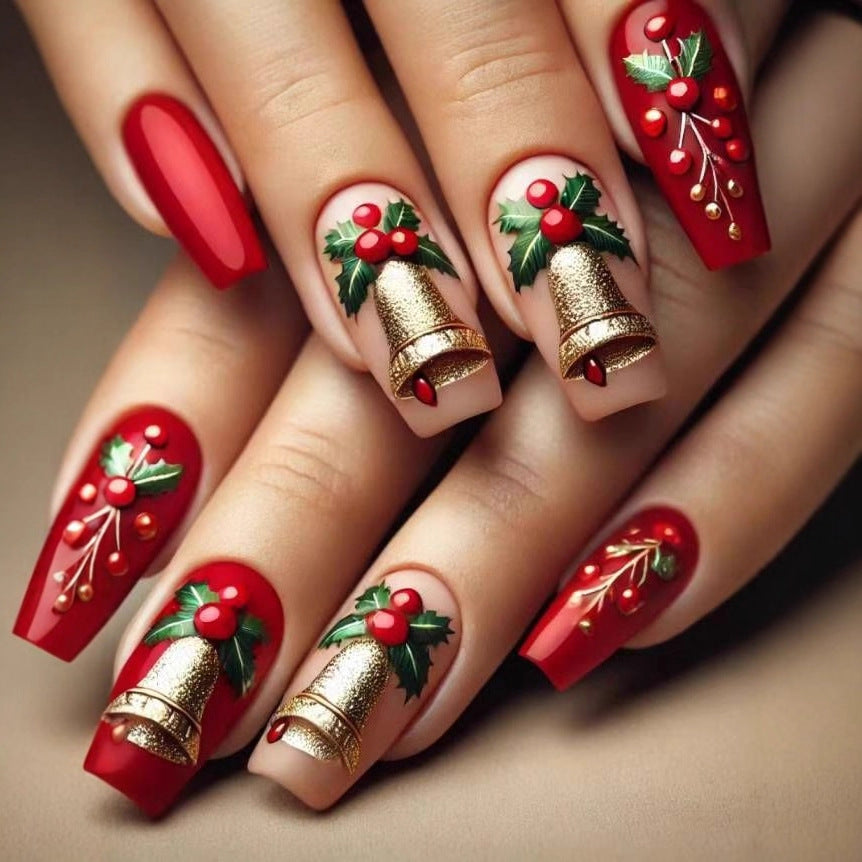 Artificial nail set with festive Christmas design and glitter details Kalsten