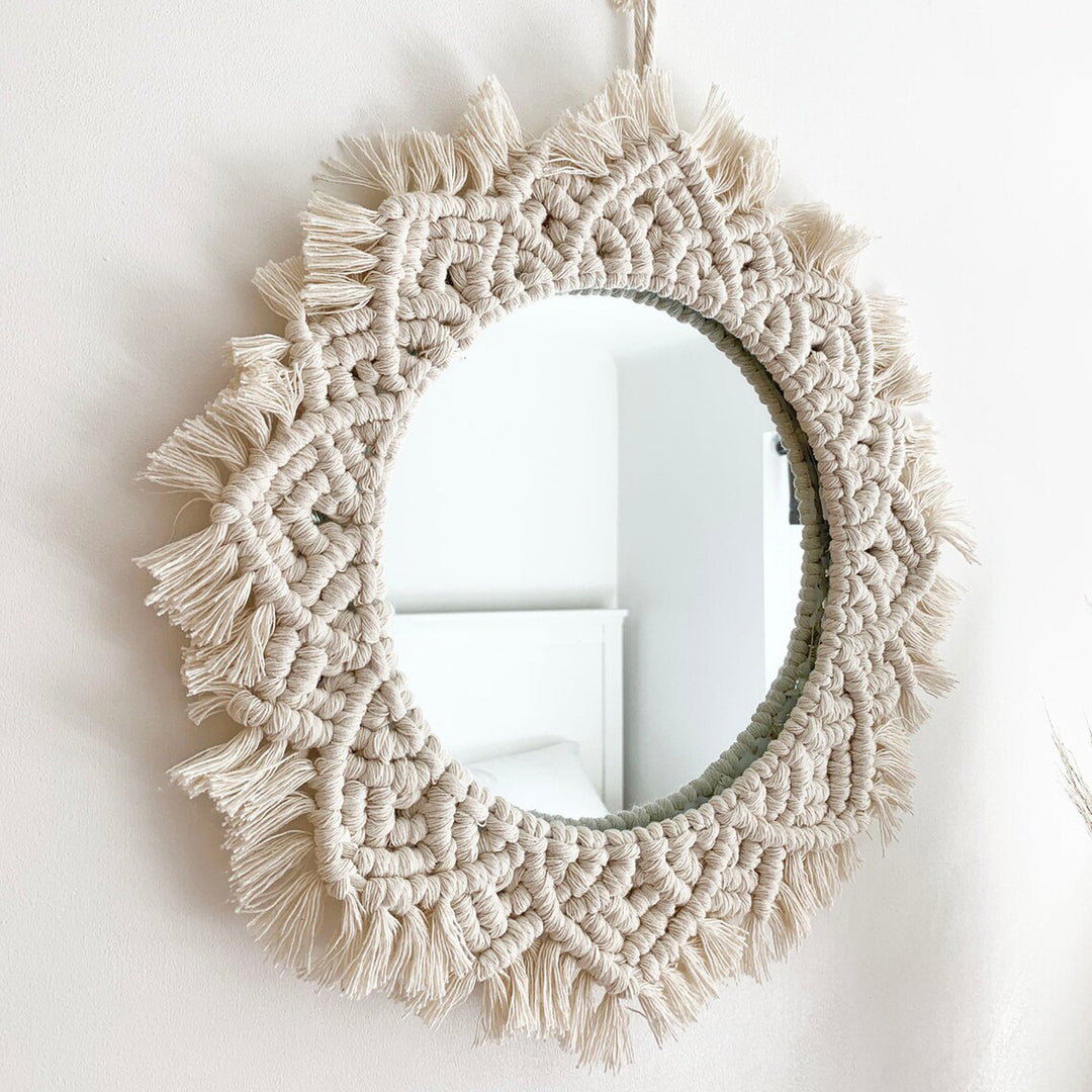 Macrame Wall Mirror with Fringe Detailing Kalsten