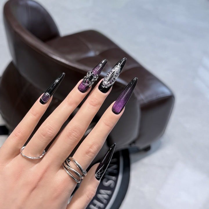 Glamorous Stiletto Press-On Nail Art Set with Celestial Design Kalsten