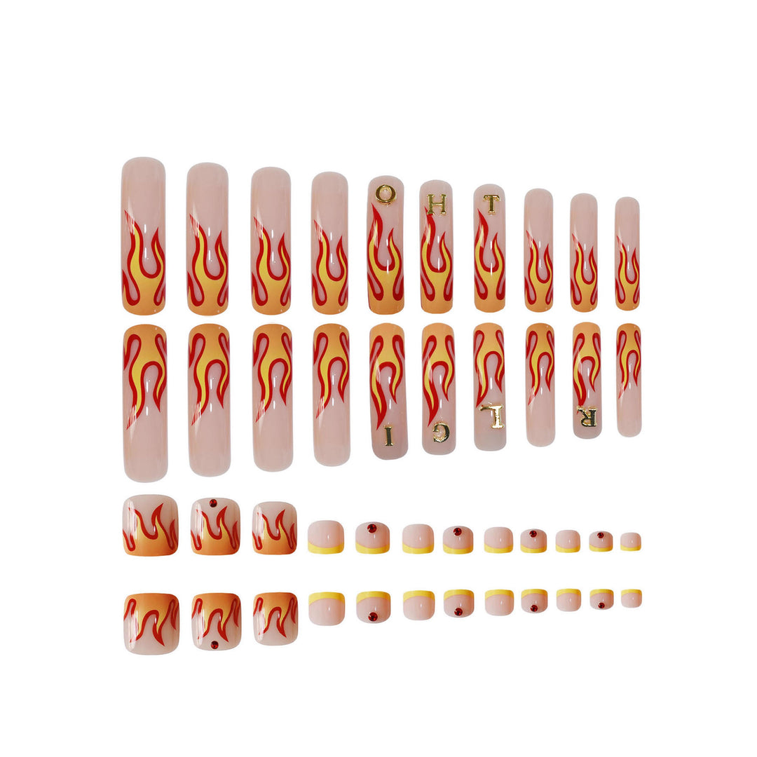 Flame-Patterned Press-On Nail Art Kalsten
