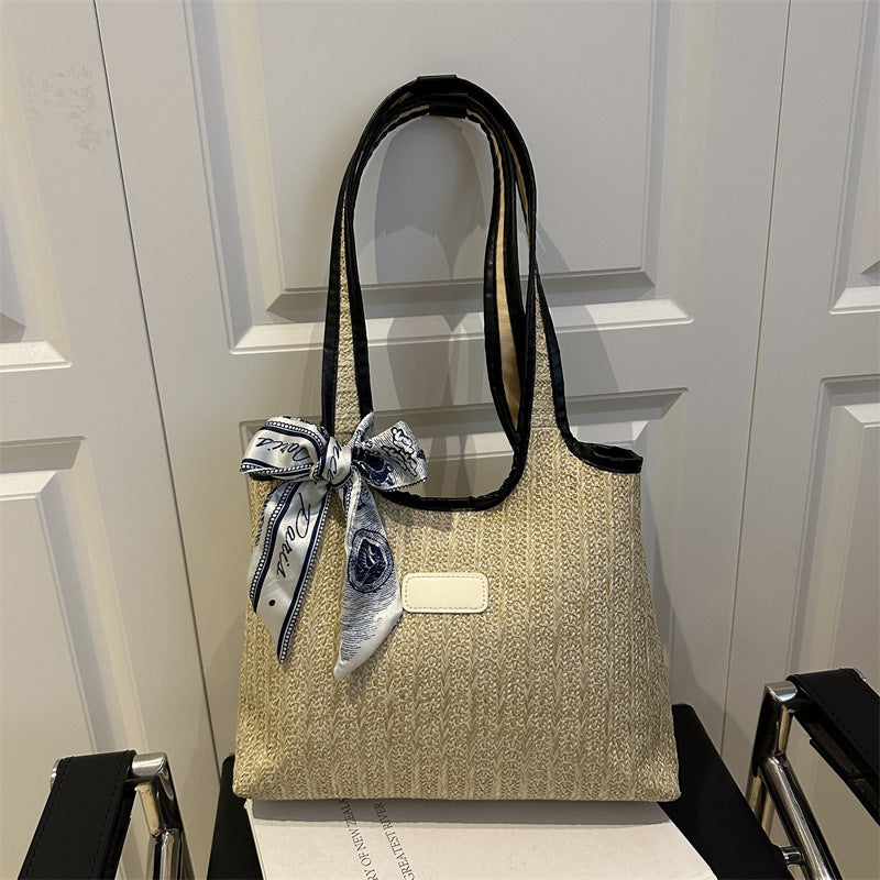 Textured Weave Tote Bag with Elegant Bow Kalsten