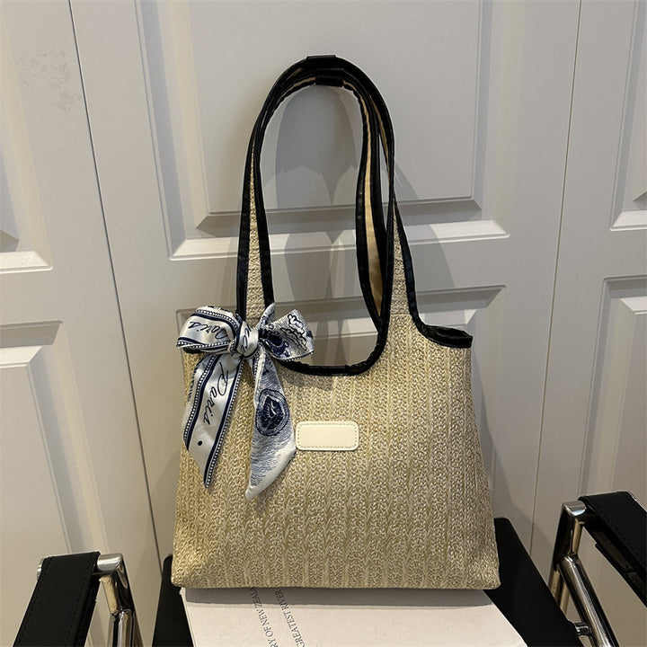 Textured Weave Tote Bag with Elegant Bow Kalsten