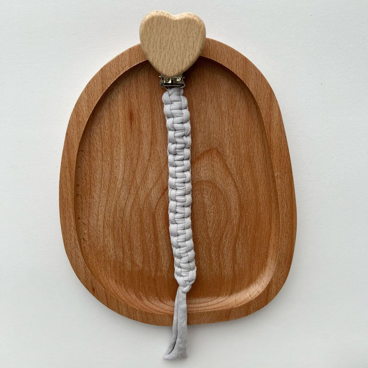 Braided Cotton Pacifier and Teether Clip with Heart Wooden Safety Clamp