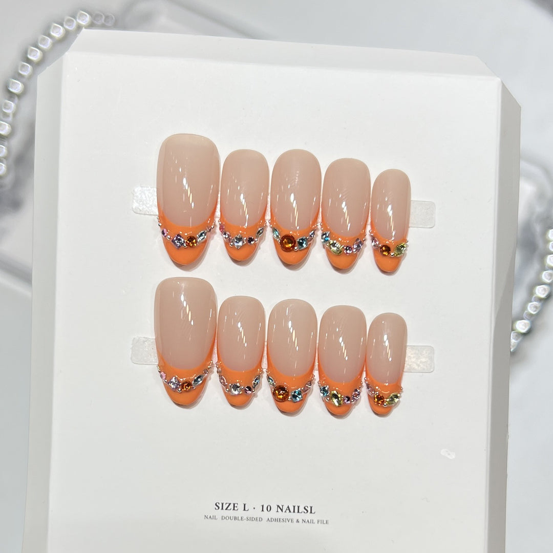Decorative Press-On Nail Set with Rhinestone Accents Kalsten