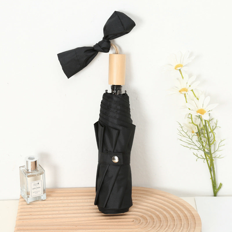 Women's Elegant Folding Umbrella with Wooden Handle Kalsten