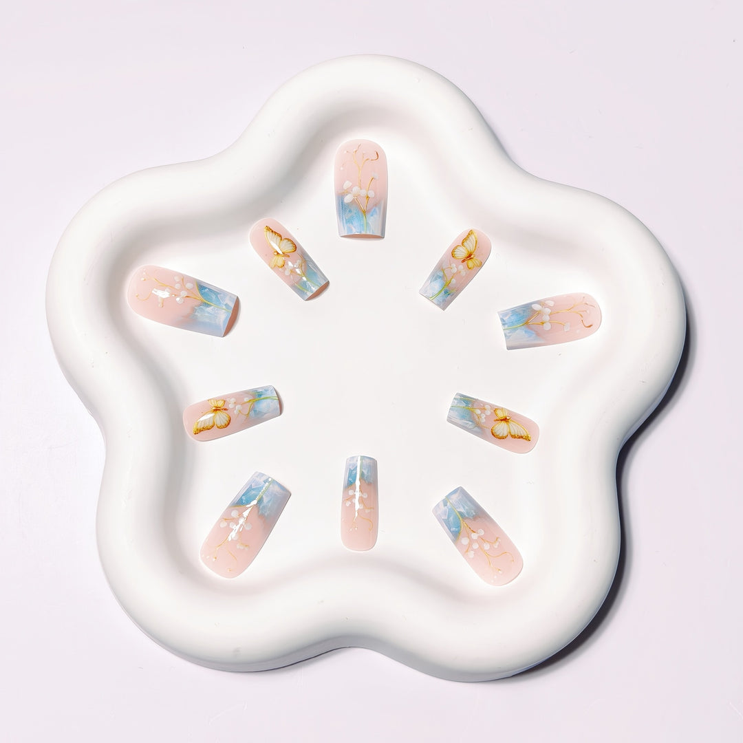 Artificial nails with elegant flower and butterfly design Kalsten