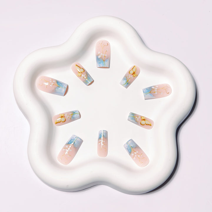 Artificial nails with elegant flower and butterfly design Kalsten