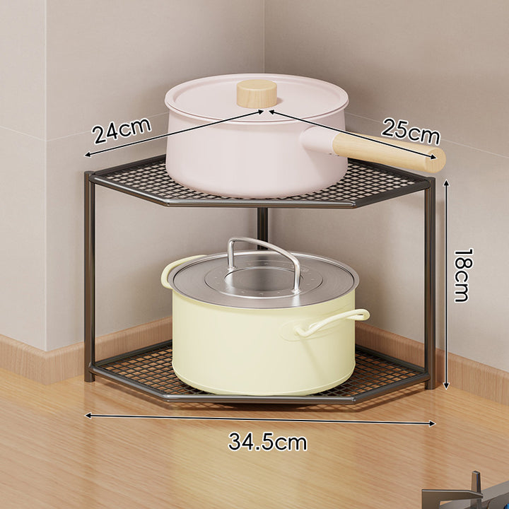 Corner Three-Tier Hexagonal Metal Mesh Kitchen Pot and Pan Organizer Rack