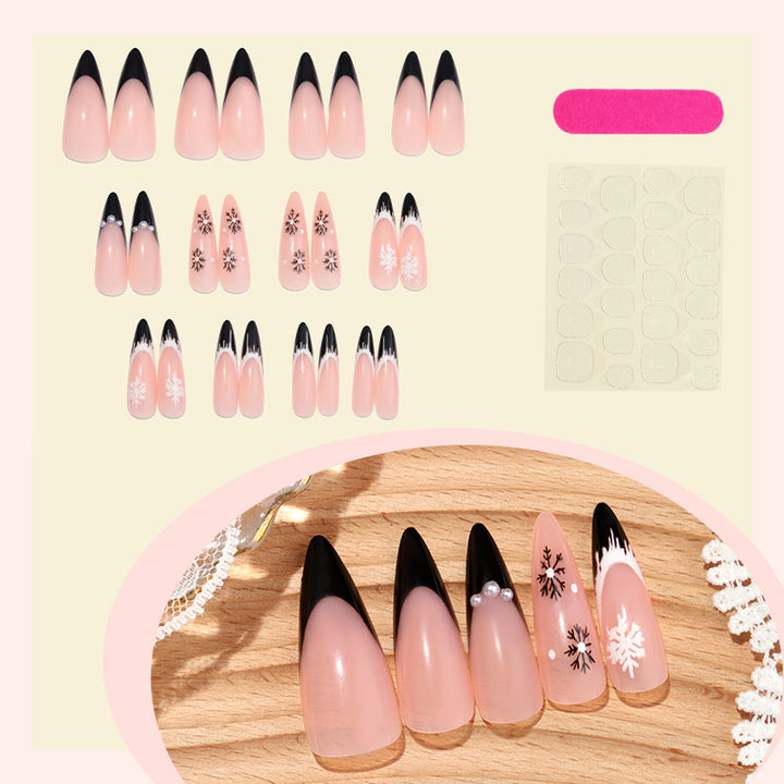 Artistic Stiletto Press-On Nail Set with Decorative Snowflake Designs kalsten
