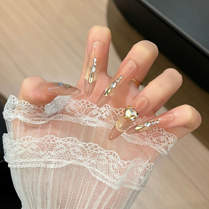 Elegant Rhinestone-Embellished Long Press-On Nail Extensions Kalsten