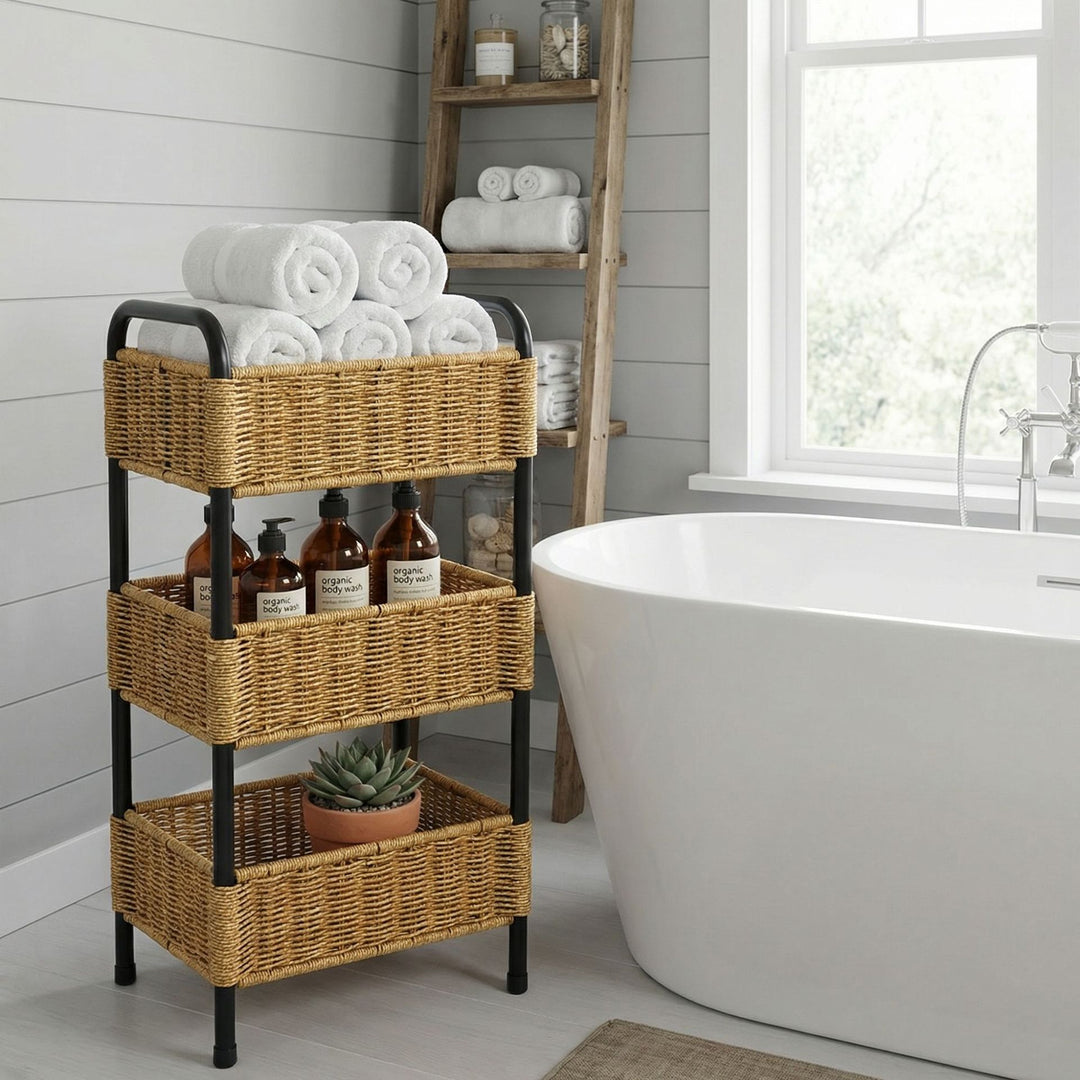Multi-Tier Woven Bathroom Organizer Basket Kalsten