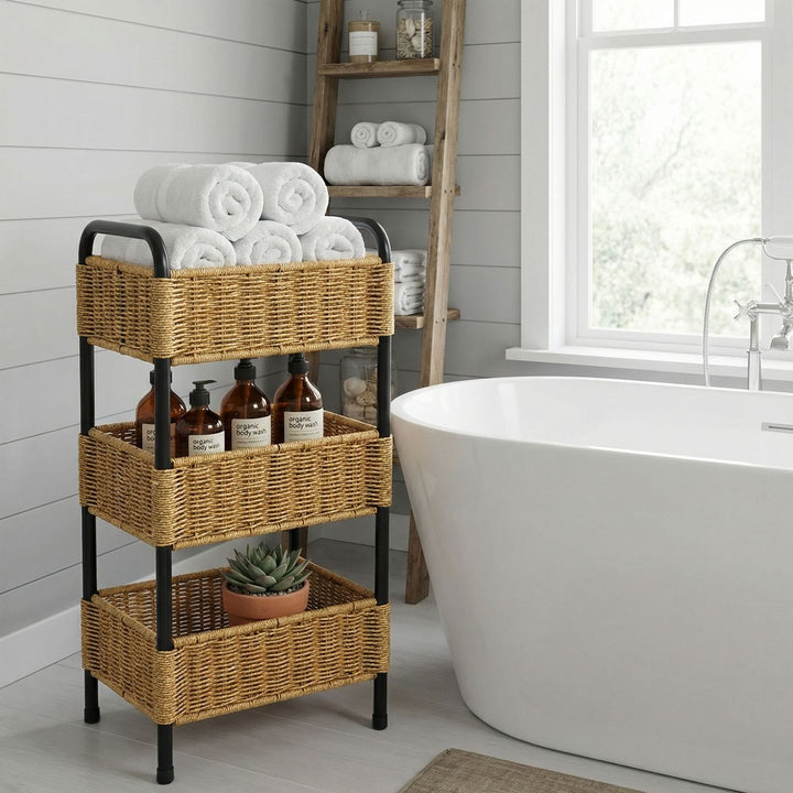 Multi-Tier Woven Bathroom Organizer Basket Kalsten
