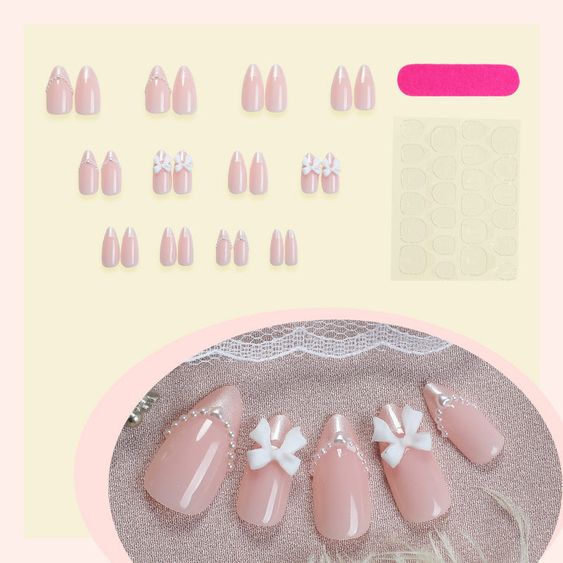 Artificial nail set with elegant bows and pearl embellishments Kalsten