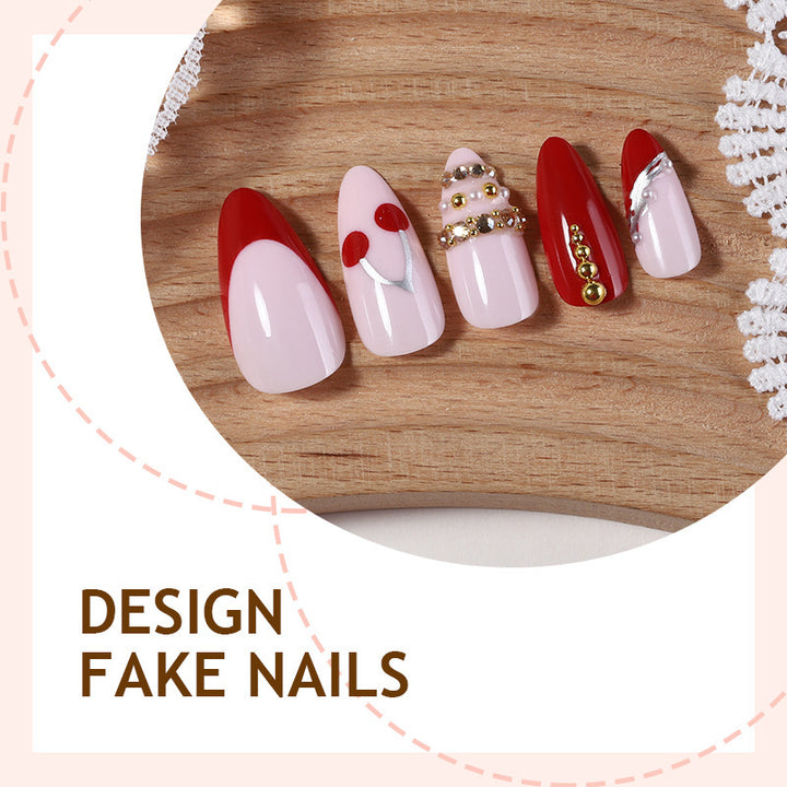 Artificial nail set with glamorous accents and cheerful patterns Kalsten