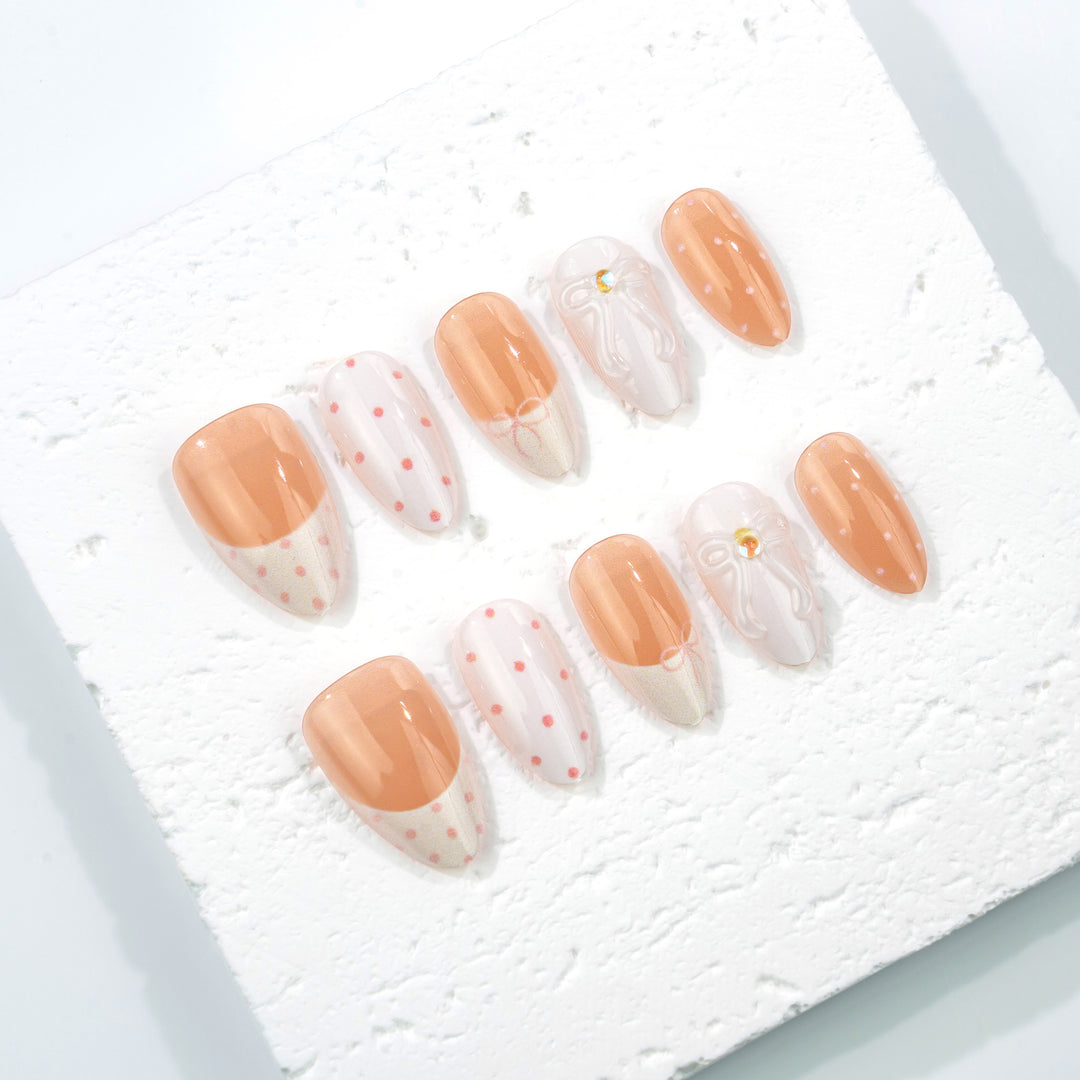 Artistic Polka Dot and Bow Press-On Nail Set
