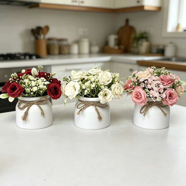 Lifelike Floral Bouquet in Decorative Pot for Home Decor