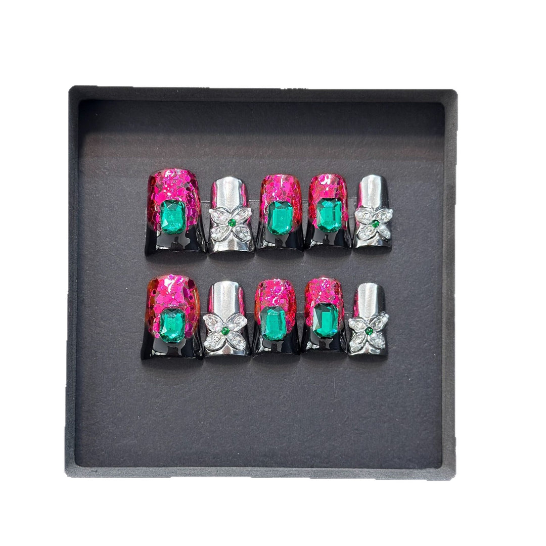 Glamorous Press-On Nail Design with Jewel Accents Kalsten