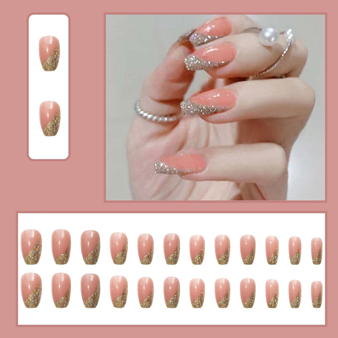 Glamorous artificial nail set with sparkling glitter and French tip Kalsten