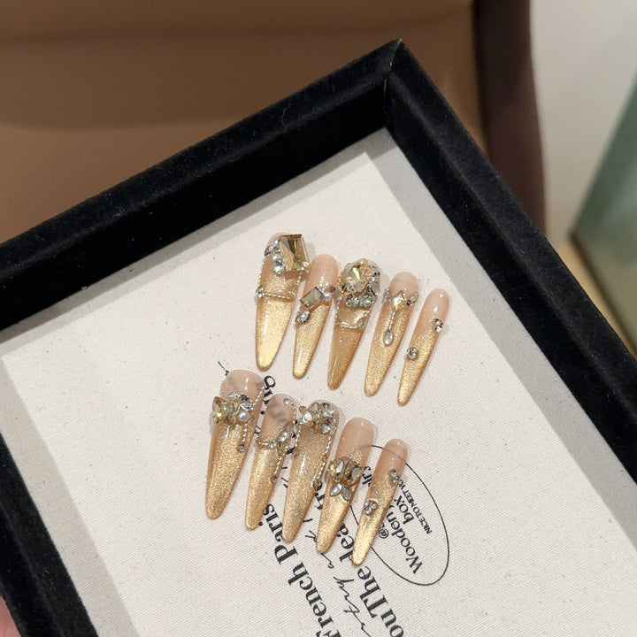 Stiletto Press-On Nail Set with Crystal Accents