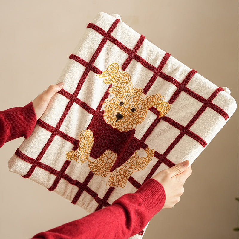 Fabric hanging pillow with apple and dog appliqué and hanging loops Kalsten