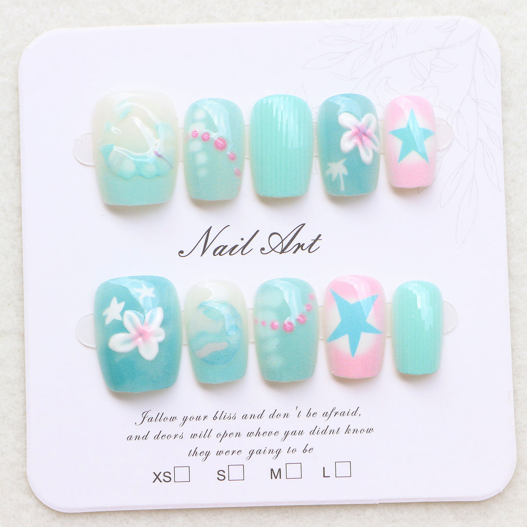 Mermaid-Inspired Decorative Press-On Nail Set Kalsten