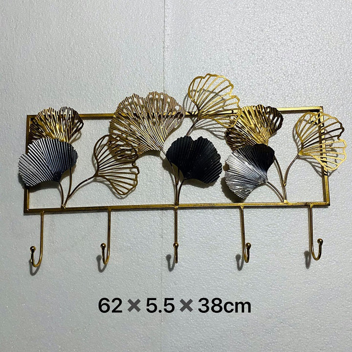 Decorative Metal Wall Hook Rack with Ginkgo Leaf Design Kalsten