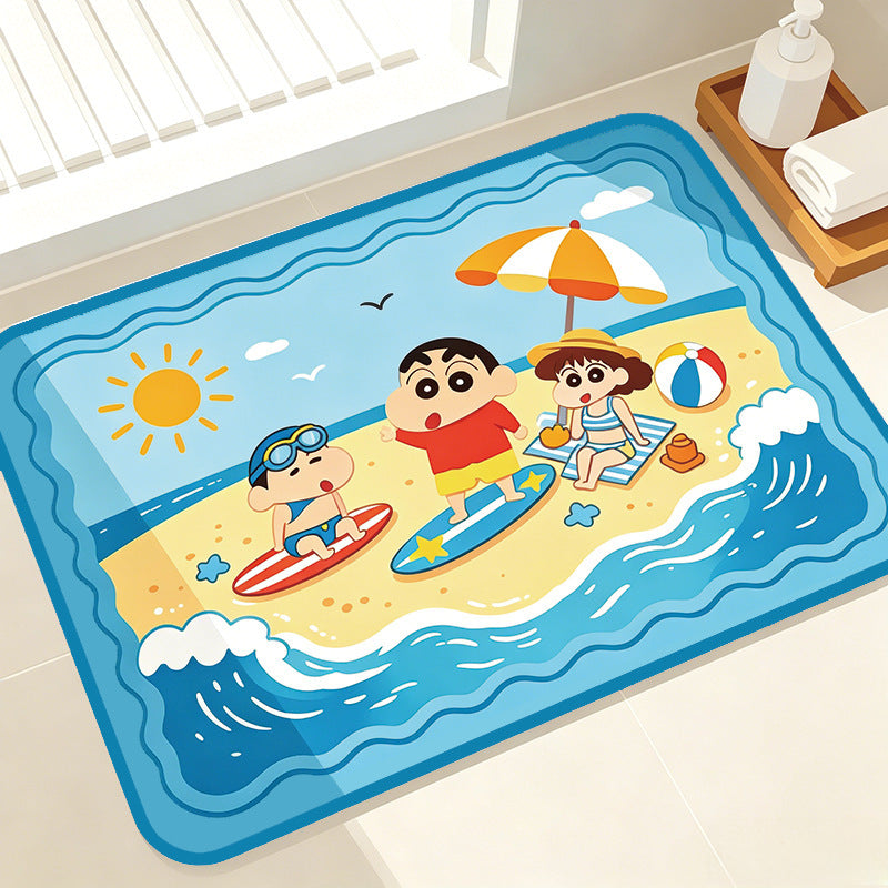 Playful Cartoon Beach-Themed Bath Mat