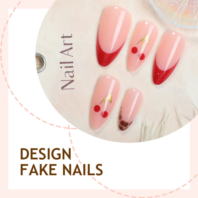 Artificial nail set with fruity cherry design and elegant gradient color Kalsten