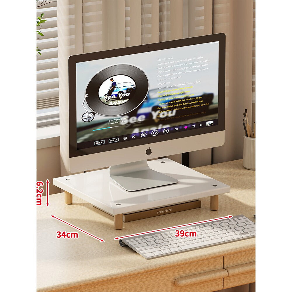Compact Elevated Monitor Riser Stand with Wooden Legs and Under-Storage