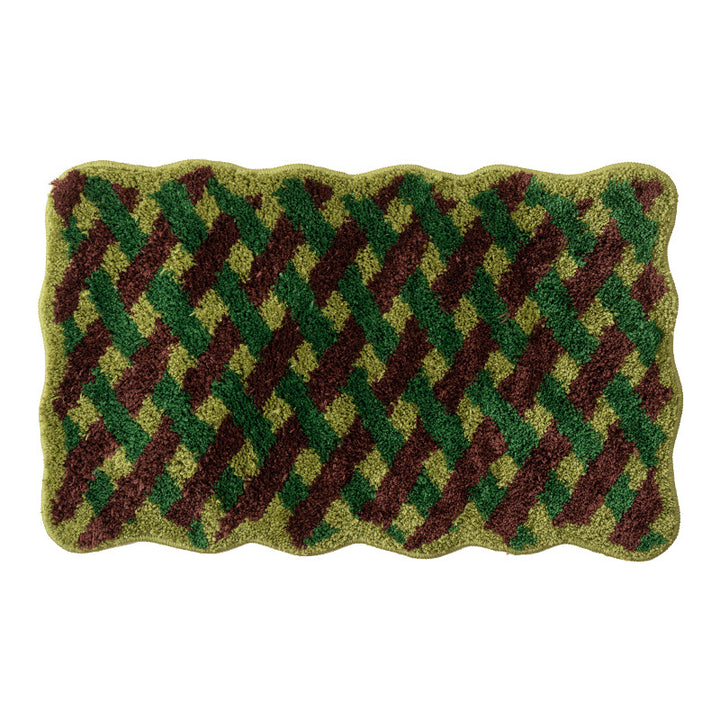 Tufted bathroom runner with wavy hem and relief-style braided pattern Kalsten